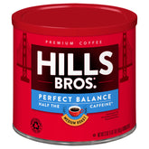 Hills Bros front can showing Perfect Balance label and easy storage benefit
