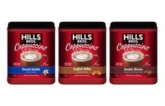 Hills Bros front packaging starter bundle showing three 16 oz jars and flavor variety