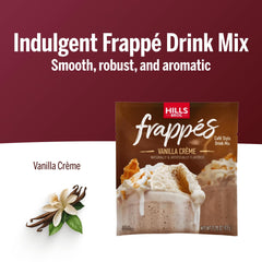 Hills Bros Vanilla Crème frozen frappé in glass for creamy refreshment