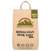 Himalayan Chef front jar of 5 lb coarse pink salt showing brand and packaging benefit