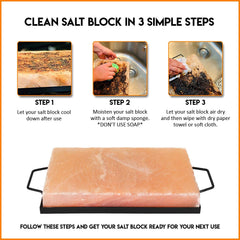 Himalite salt block seated in stainless steel tray for safe handling benefit