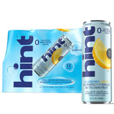 Hint can front packaging showing blueberry lemon flavor and calorie-free benefit