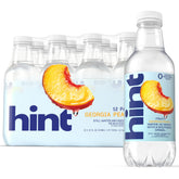 Hint Georgia Peach front packaging showing 12-bottle case and convenience