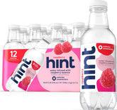 Hint raspberry front packaging showing 12-pack and branding, convenient storage benefit