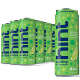 Hint sparkling lime front packaging showing twelve 12oz cans and bright branding benefit thirst satisfaction