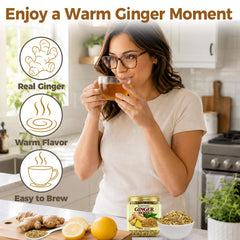 HJUOOKD brewed ginger tea in cup showing infusion and warming benefit