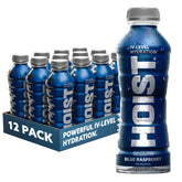 HOIST front packaging showing blue raspberry bottle and quick hydration benefit
