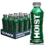 HOIST bottle front packaging showing watermelon label and ready-to-drink benefit