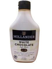 Hollander white chocolate bottle front view showing branding and squeeze cap benefit