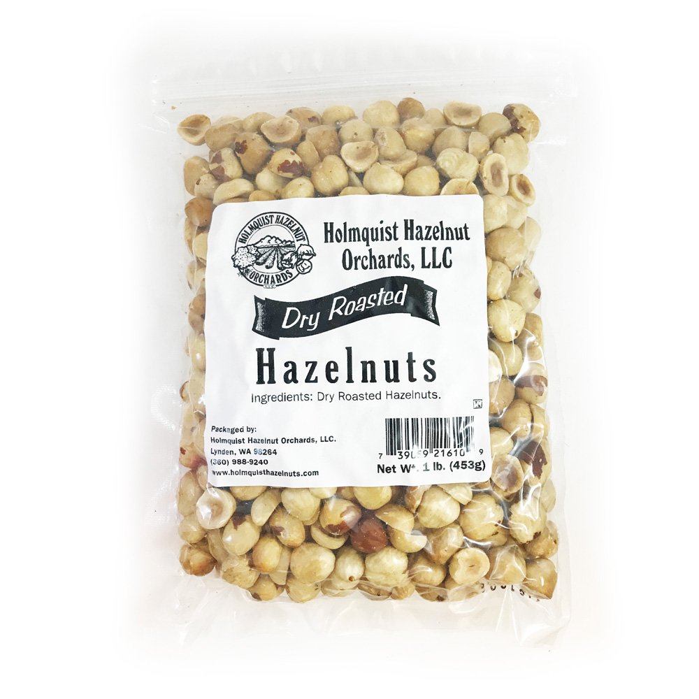 Holmquist Hazelnuts front packaging showing resealable bag and label benefits