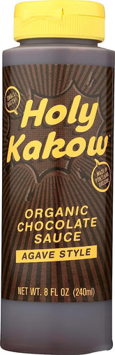 Holy Kakow front label showing 8 oz bottle and organic branding, clear product identity