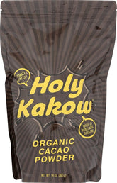Holy Kakow front packaging showing brand and 14 oz bag, clear product identity and organic label