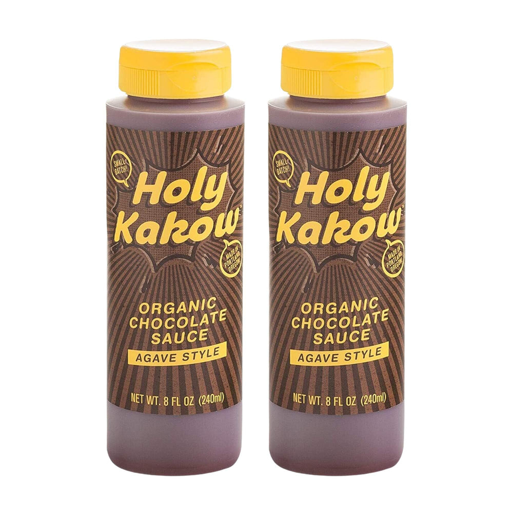 Holy Kakow front packaging showing two bottles and organic label benefit