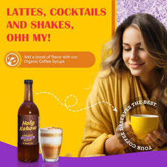 Holy Kakow pouring syrup into a latte to add floral flavor and aromatic lift