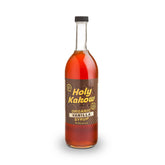 Holy Kakow front bottle view showing organic vanilla syrup, clear branding and volume