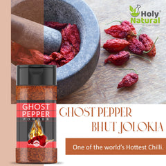 Close-up texture of Holy Natural ghost pepper powder highlighting smoked complexity