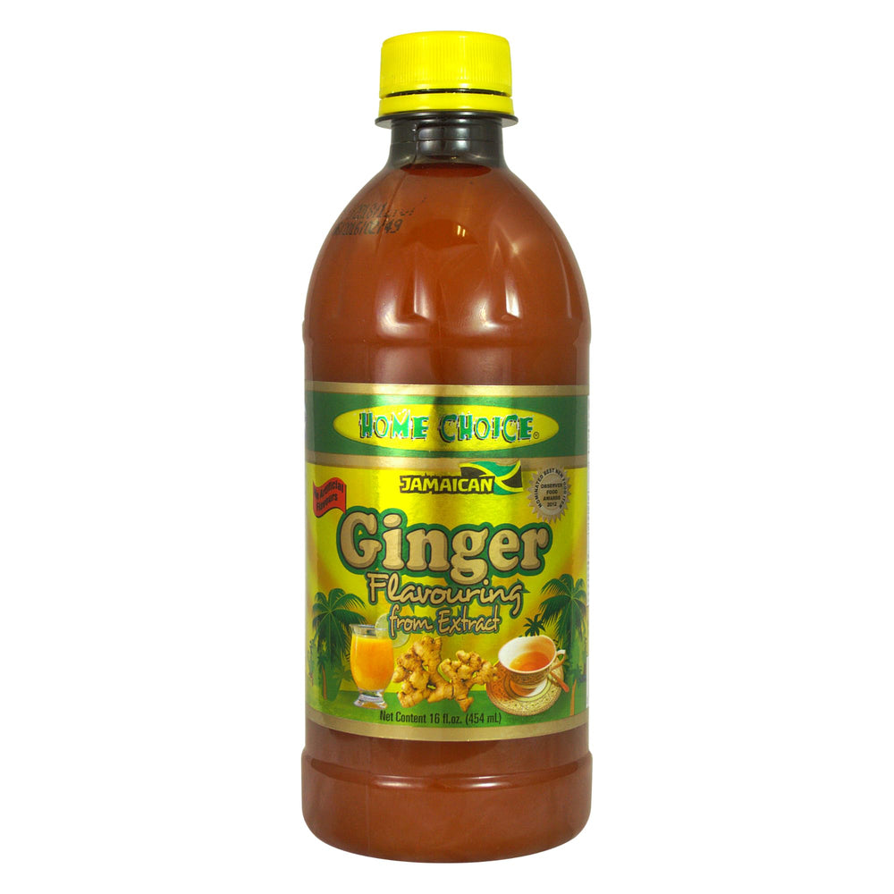 Home Choice front packaging showing 16 oz bottle and bold ginger branding, clear benefit