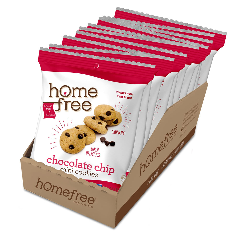 Homefree front packaging showing single-serve mini cookie packs for easy selection