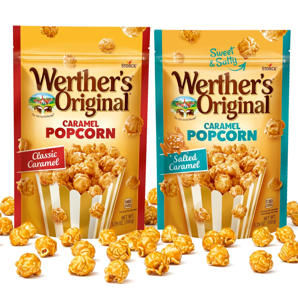 Hominics Werther's front packaging showing both caramel flavors and easy gifting benefit
