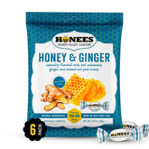 Honees front packaging showing product and honey ginger flavor benefit portability
