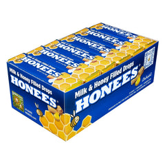 Honees front packaging showing milk and honey flavor and benefits