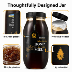 HONIGMA honey spoon close-up showing thick texture and easy serving benefit