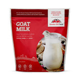 Hoosier Hill Farm front packaging of 5 lb goat milk powder showing label and seal benefits