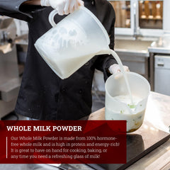 Hoosier Hill Farm reconstituted milk in glass showing creamy consistency benefit