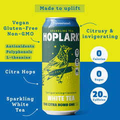 Hoplark sparkling tea close-up showing effervescent bubbles and crisp texture