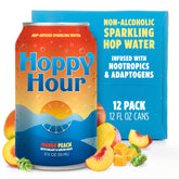 Hoppy Hour front packaging showing mango peach flavor and zero sugar benefit