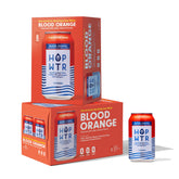 HOPWTR blood orange front packaging showing vibrant can and branding benefit refreshment