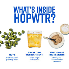 Open HOPWTR Peach can with visible bubbles highlighting effervescence and refreshment