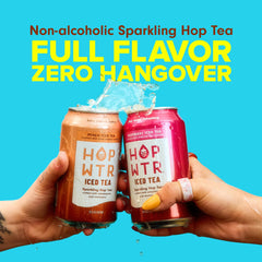 HOPWTR Raspberry Iced Tea can close-up highlighting hop aroma and bright flavor