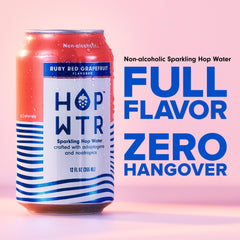 Top view of an open HOPWTR can with carbonation visible for freshness