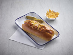 Close-up of Hormel Chili texture and sauce, clings to hot dogs effectively