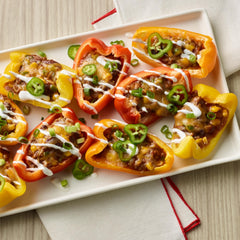 Hormel Chili served on a baked potato demonstrating easy meal topping