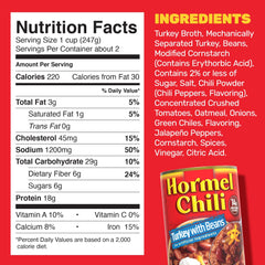 Bowl of Hormel Chili turkey with beans served with cornbread quick comforting dinner