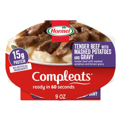 Hormel COMPLEATS front packaging showing product and quick-heat benefit
