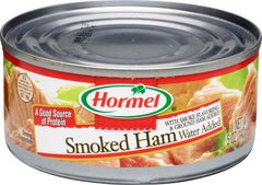 HORMEL smoked ham front packaging showing the 5 oz can and branding, convenient pantry protein