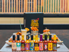 HOT ONES small-batch labels close-up showing artisan branding and variety