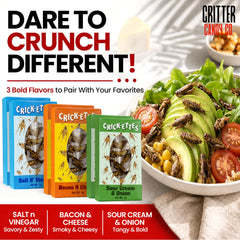 Jerky-n-Spice Salt & Vinegar pouch opened with visible roasted crickets for easy snacking