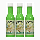Howard's garlic juice front bottle view showing clean packaging and convenience