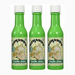 Howard's garlic juice front bottle view showing clean packaging and convenience