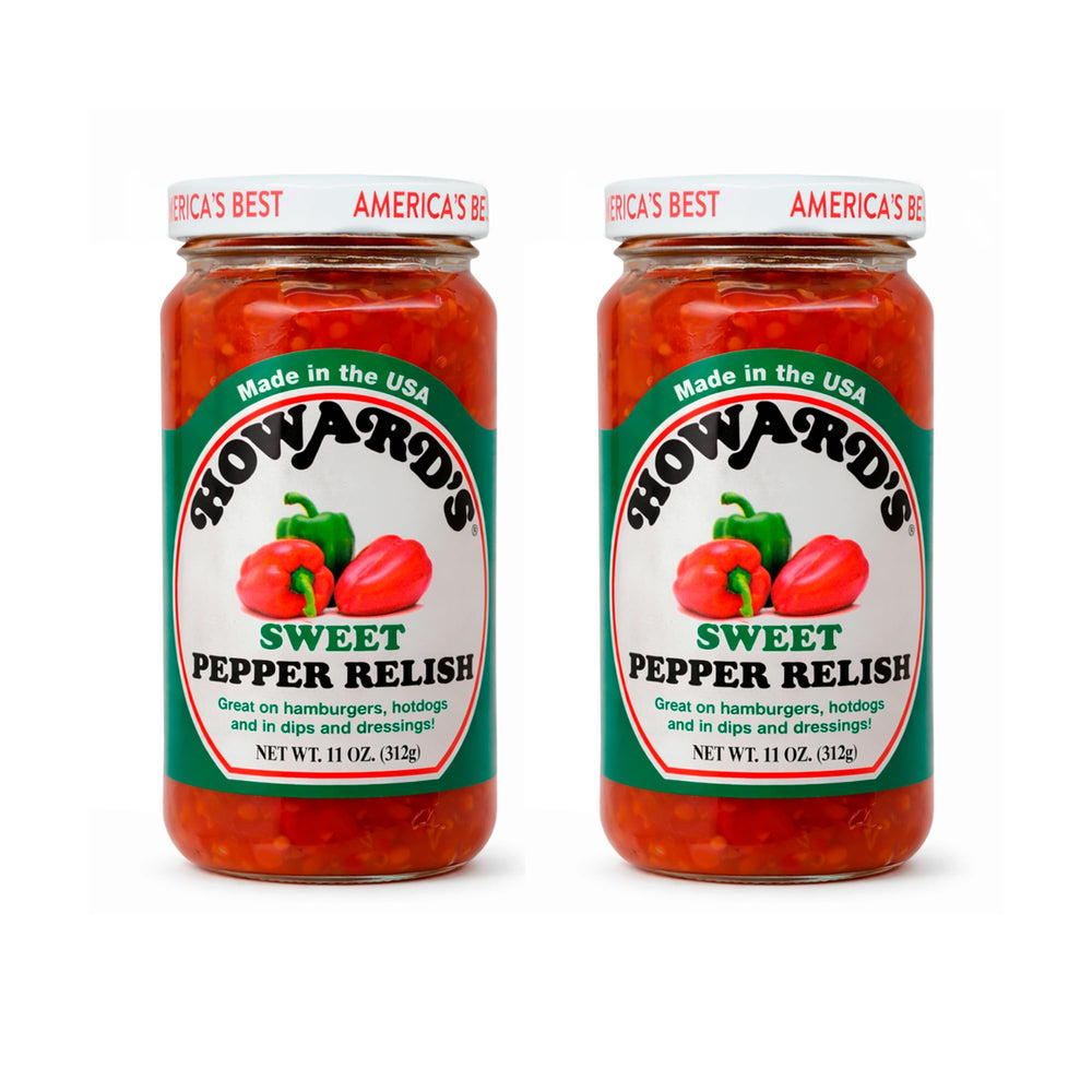 Howard's sweet pepper relish front label showing jar and brand benefits