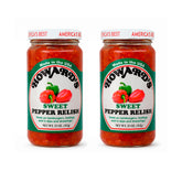 Howard's sweet pepper relish front label showing jar and brand benefits
