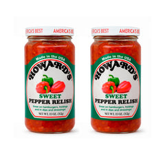 Howard's sweet pepper relish front label showing jar and brand benefits