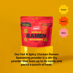 HOXY seasoning mixed into saucy noodles showing bold color and flavorful coating