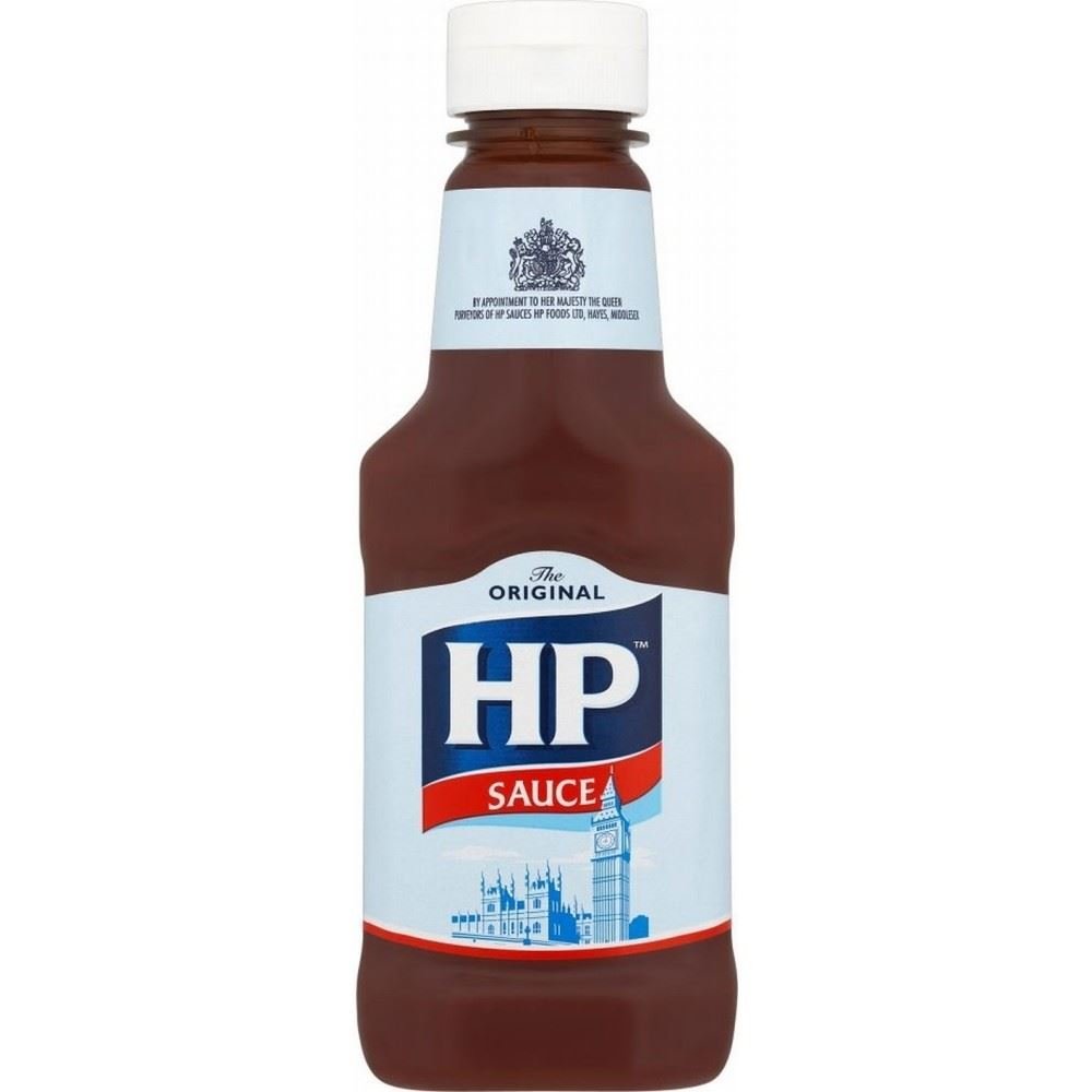 HP Sauce front bottle showing label and serving suggestion for quick flavor boost