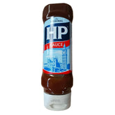 HP Sauce topdown bottle front view showing label and easy-pour benefit