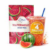 HTeaO front box showing watermelon black tea, easy batch brewing benefit
